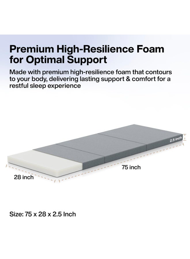 FOVERA Tri-Fold Mattress - Folding Foam Mattress - High Resilience Foam - 190 x 71 x 6.4 cm - Medium Firm - Removable Cover - Grey - Image 3